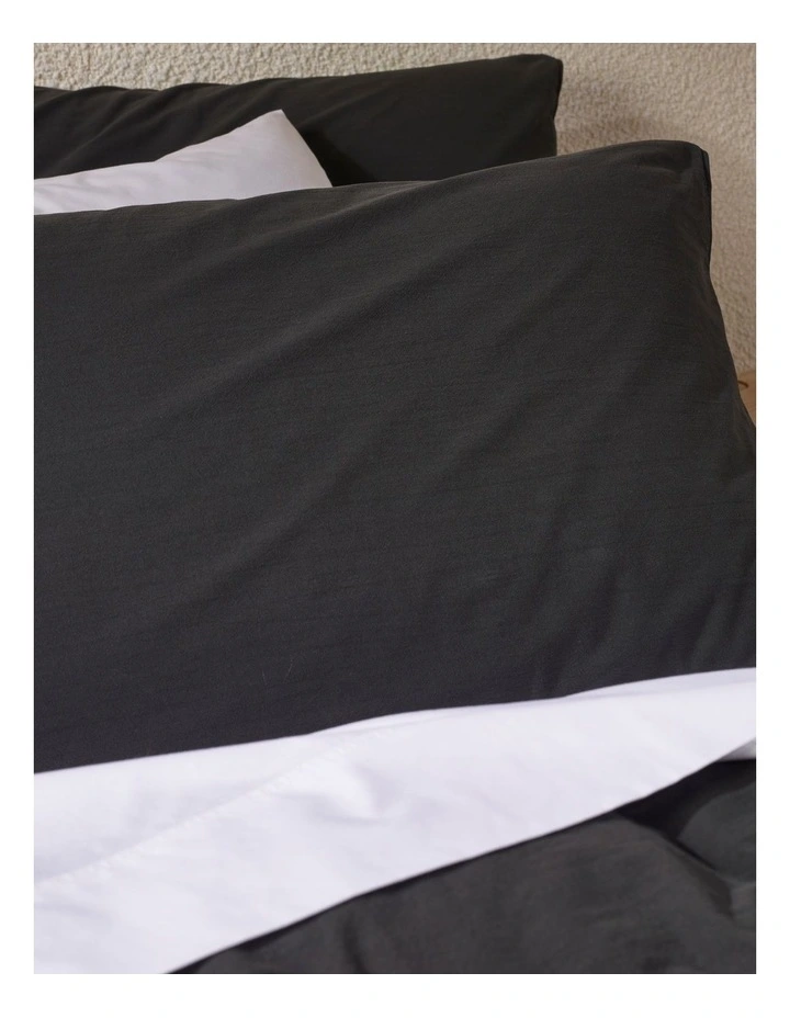 Stonewashed 250TC Cotton Quilt Cover Set In Black 5 Stonewashed 250TC Cotton Quilt Cover Set In Black - Image 3