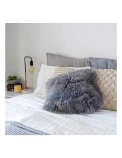 Naturally Sheepskins Long Wool Mongolian Sheepskin Cushion Cover Grey -Linen House Shop 906854950 4 720x928