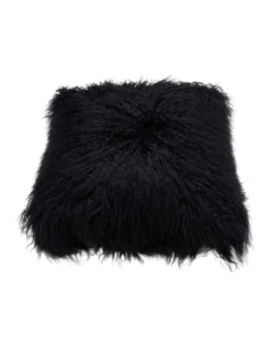 Naturally Sheepskins Long Wool Mongolian Sheepskin Cushion Cover In Black