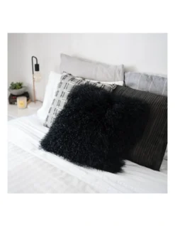 Naturally Sheepskins Long Wool Mongolian Sheepskin Cushion Cover In Black -Linen House Shop 906855130 3 720x928