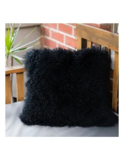 Naturally Sheepskins Long Wool Mongolian Sheepskin Cushion Cover In Black -Linen House Shop 906855130 4 720x928