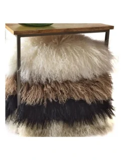 Naturally Sheepskins Long Wool Mongolian Sheepskin Cushion Cover In Black -Linen House Shop 906855130 5 720x928