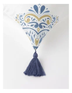 Heritage Korella Roman Medallion Print Chenille Cushion 50x50cm In Blue -Linen House Shop 915040810 2 720x928