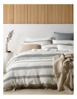 Lagoon Cotton Gauze Stripe Quilt Cover Set In Grey