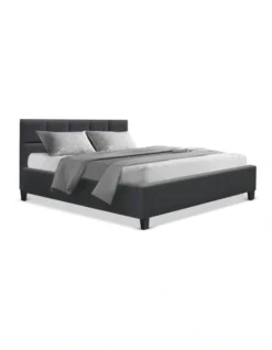 Tino Wooden Fabric Bed Base Double In Charcoal