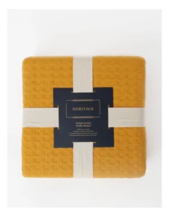 Heritage Turkish Cotton Waffle Blanket In Mustard