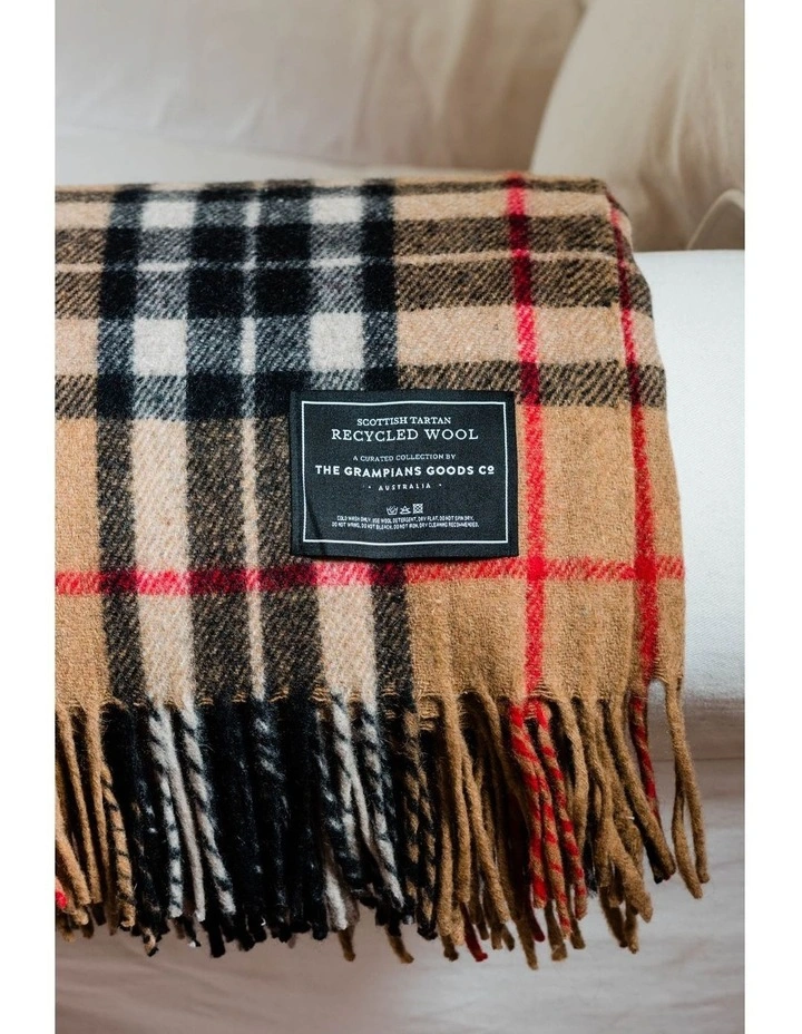 Heritage Collection Recycled Wool Scottish Tartan Blanket In Camel 3 Heritage Collection Recycled Wool Scottish Tartan Blanket In Camel