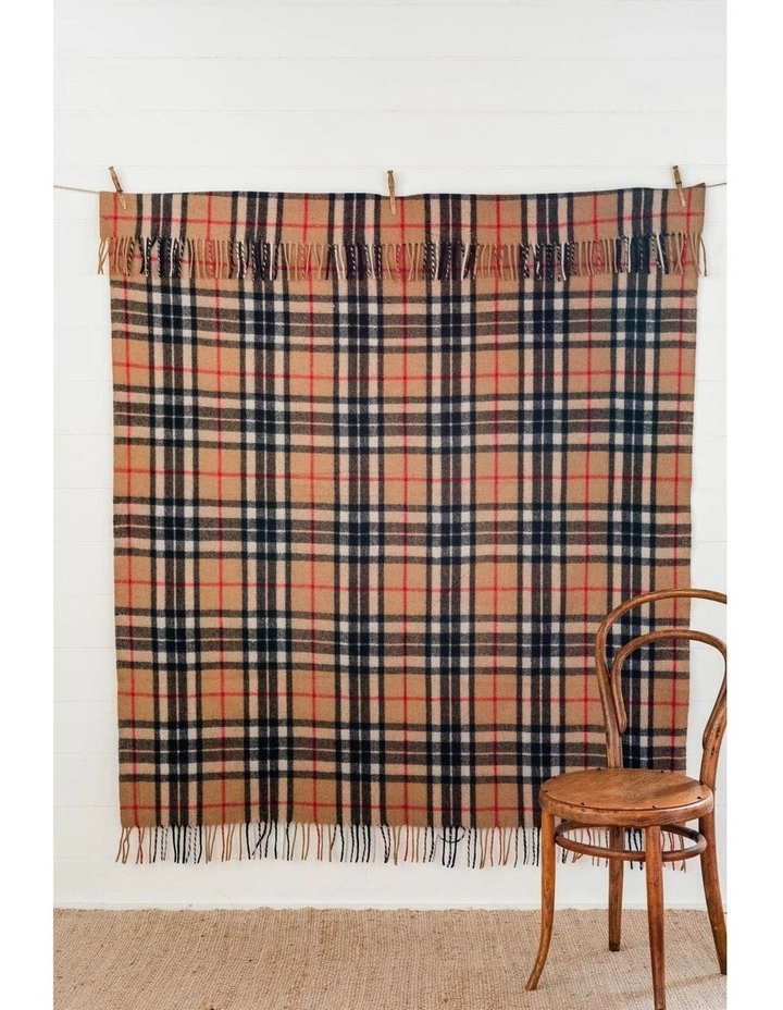 Heritage Collection Recycled Wool Scottish Tartan Blanket In Camel 5 Heritage Collection Recycled Wool Scottish Tartan Blanket In Camel - Image 3