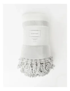 Heritage Chenille Fringe Blanket In Grey Stripe