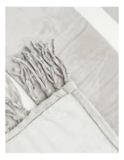 Heritage Chenille Fringe Blanket In Grey Stripe -Linen House Shop 951752260 951751360 3 720x928