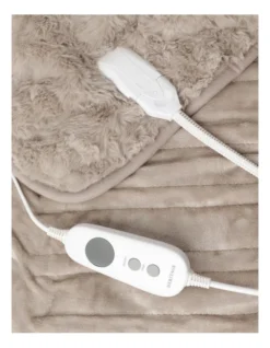 Heritage Faux Mink Heated Throw In Beige -Linen House Shop 953518780 3 720x928