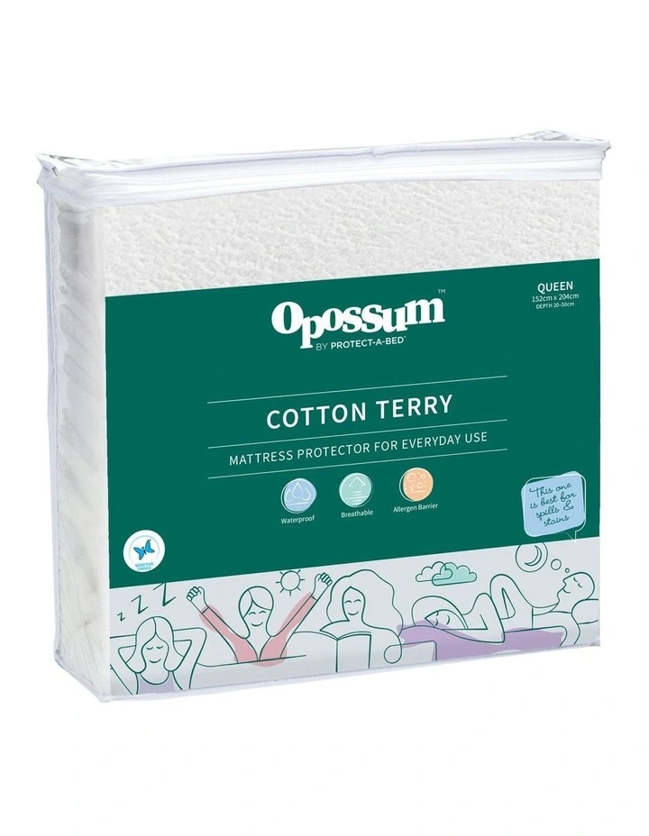 Cotton Terry Waterproof Fitted Mattress Protector In White 3 Cotton Terry Waterproof Fitted Mattress Protector In White
