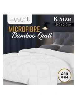 Microfibre Bamboo Quilt 400GSM Comforter Doona King In White -Linen House Shop 989376310 3 720x928